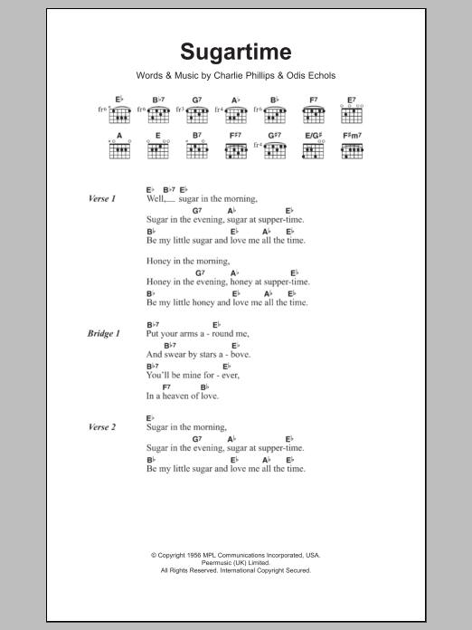 The McGuire Sisters Sugartime sheet music notes and chords. Download Printable PDF.