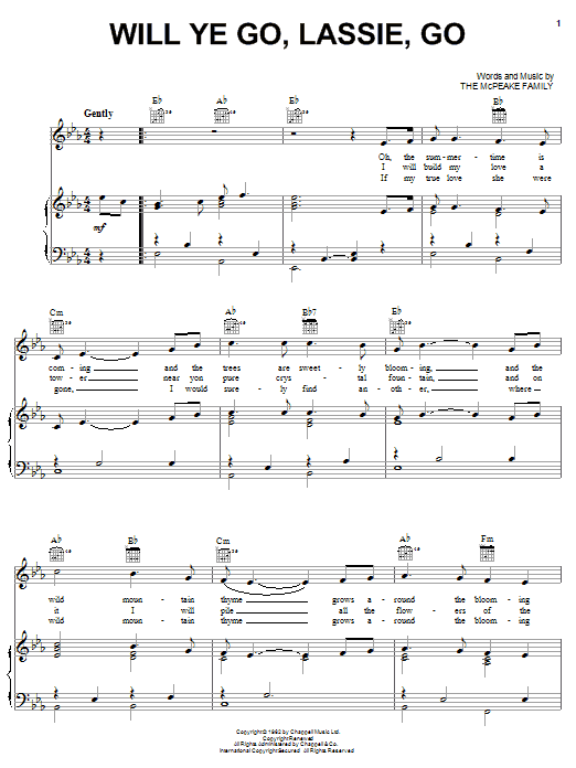 The McPeake Family Will Ye Go, Lassie, Go sheet music notes and chords arranged for Piano, Vocal & Guitar Chords (Right-Hand Melody)