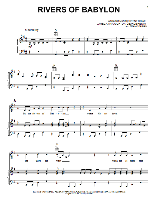 The Melodians Rivers Of Babylon sheet music notes and chords. Download Printable PDF.