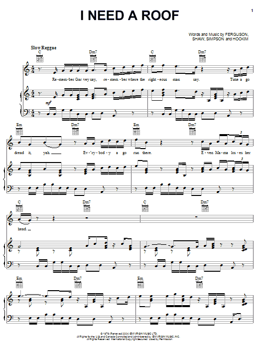 Learn to play The Mighty Diamonds I Need A Roof sheet music for Piano, Vocal & Guitar Chords (Right-Hand Melody) in minutes. Price: 7.8900$ The Mighty Diamonds I Need A Roof sheet music notes and chords arranged for Piano, Vocal & Guitar Chords (Right-Hand Melody)