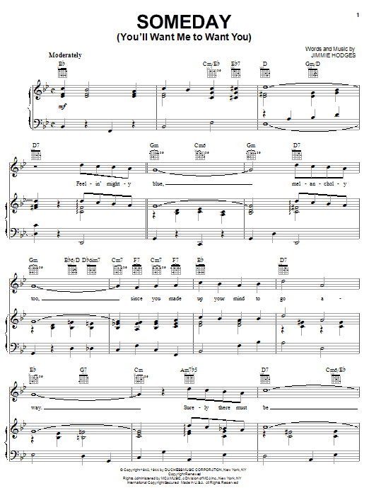 Learn to play The Mills Brothers Someday (You'll Want Me To Want You) sheet music for Piano, Vocal & Guitar Chords (Right-Hand Melody) in minutes. Price: 7.8900$ The Mills Brothers Someday (You'll Want Me To Want You) sheet music notes and chords arranged for Piano, Vocal & Guitar Chords (Right-Hand Melody)