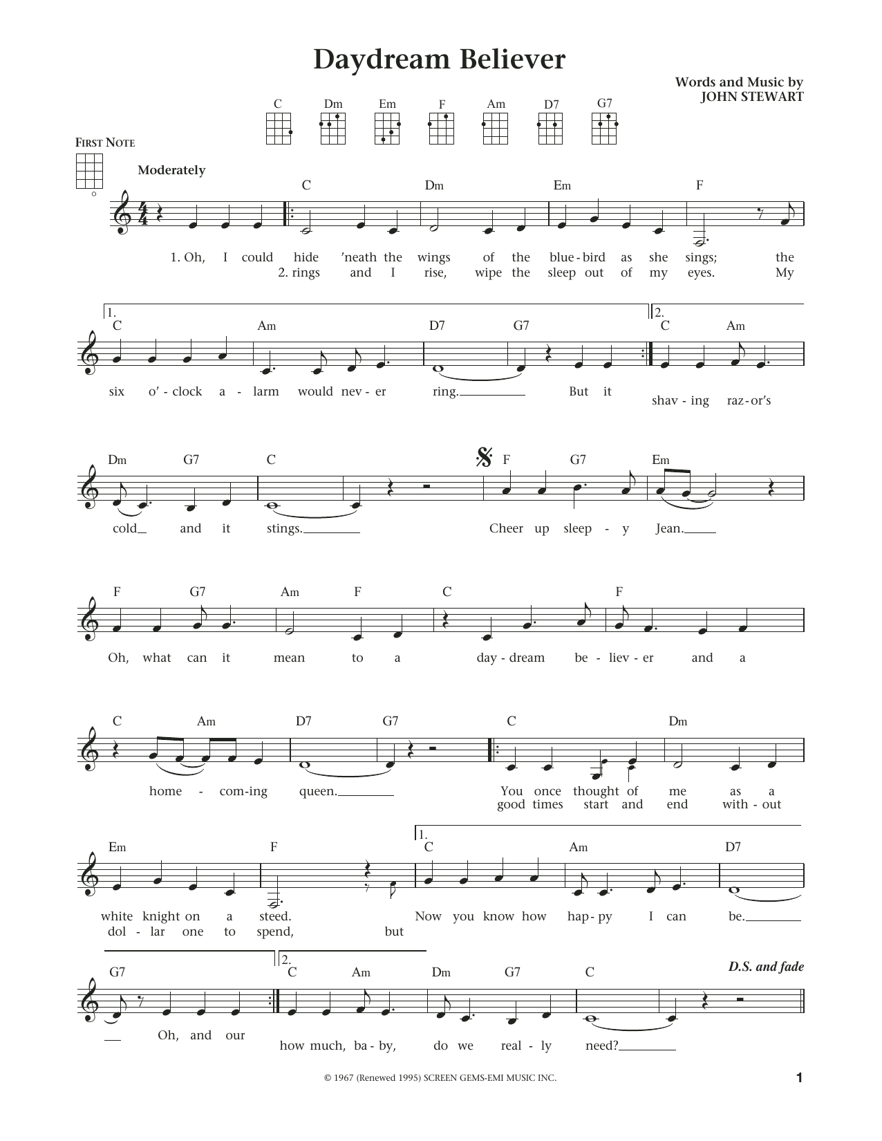 The Monkees Daydream Believer (from The Daily Ukulele) (arr. Liz and Jim Beloff) sheet music notes and chords. Download Printable PDF.