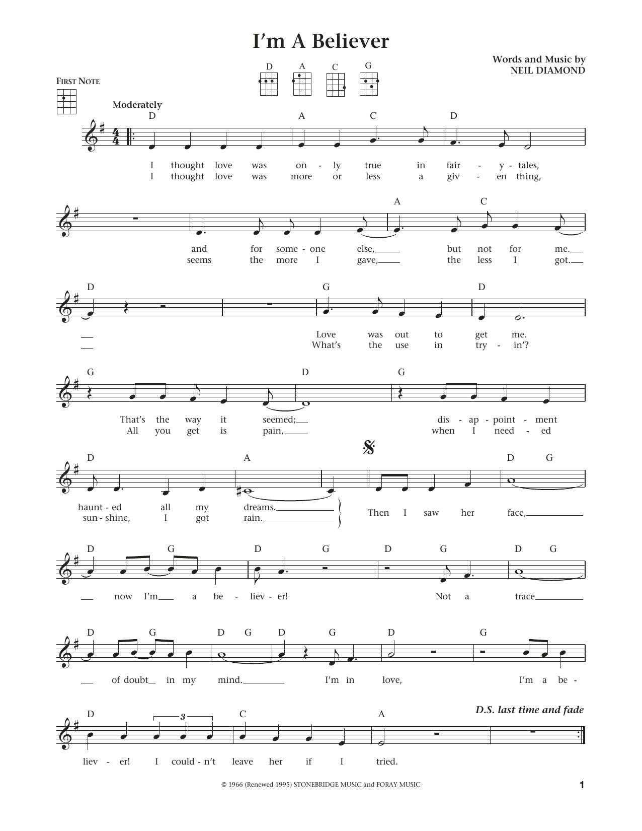 Learn to play The Monkees I'm A Believer (from The Daily Ukulele) (arr. Liz and Jim Beloff) sheet music for Ukulele in minutes. Price: 5.9900$ The Monkees I'm A Believer (from The Daily Ukulele) (arr. Liz and Jim Beloff) sheet music notes and chords arranged for Ukulele