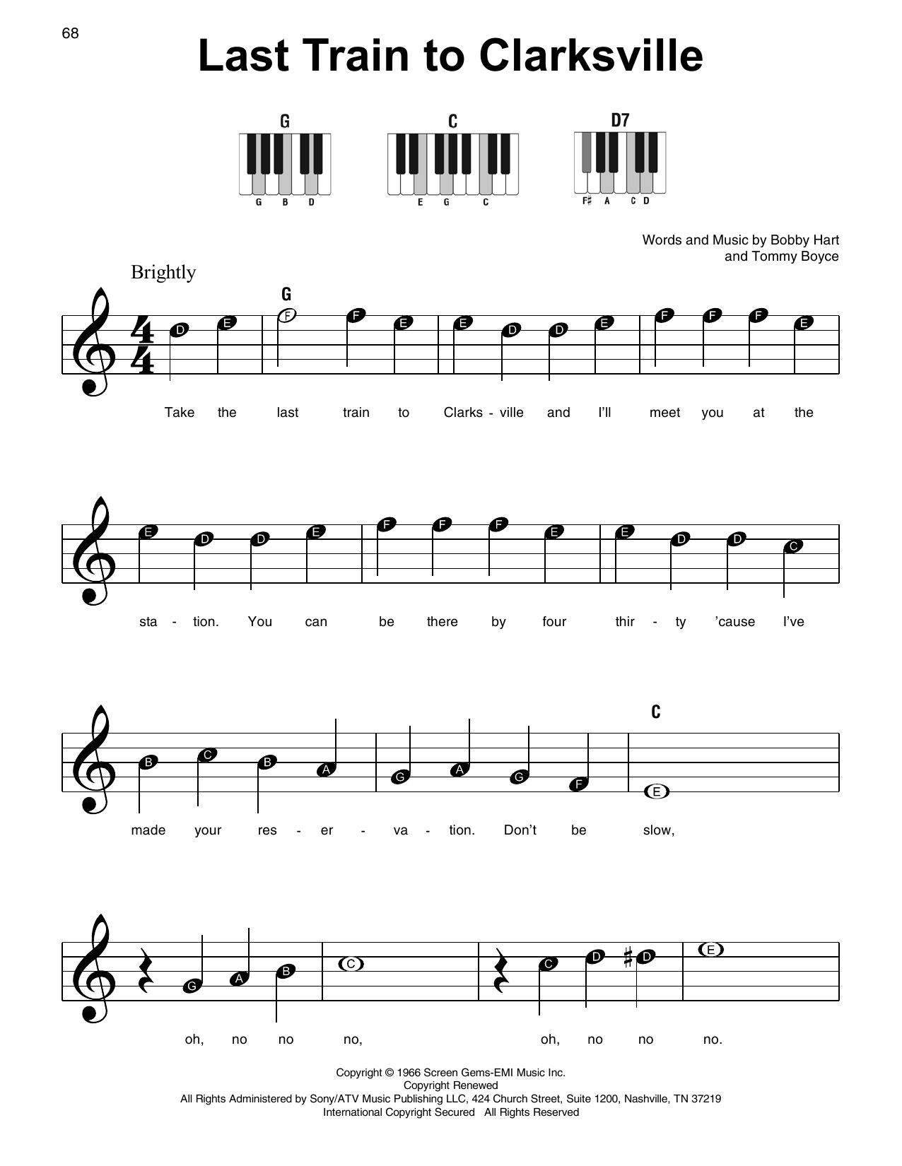 The Monkees Last Train To Clarksville sheet music notes and chords. Download Printable PDF.