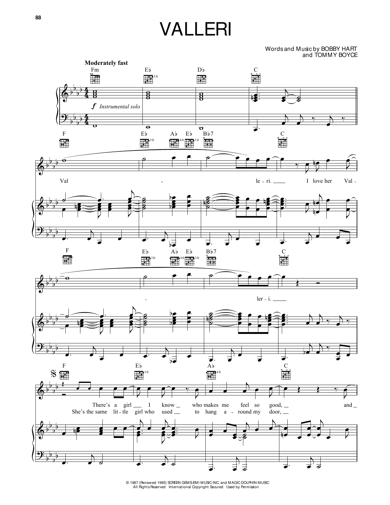 Learn to play The Monkees Valleri sheet music for Piano, Vocal & Guitar Chords (Right-Hand Melody) in minutes. Price: 6.9900$ The Monkees Valleri sheet music notes and chords arranged for Piano, Vocal & Guitar Chords (Right-Hand Melody)