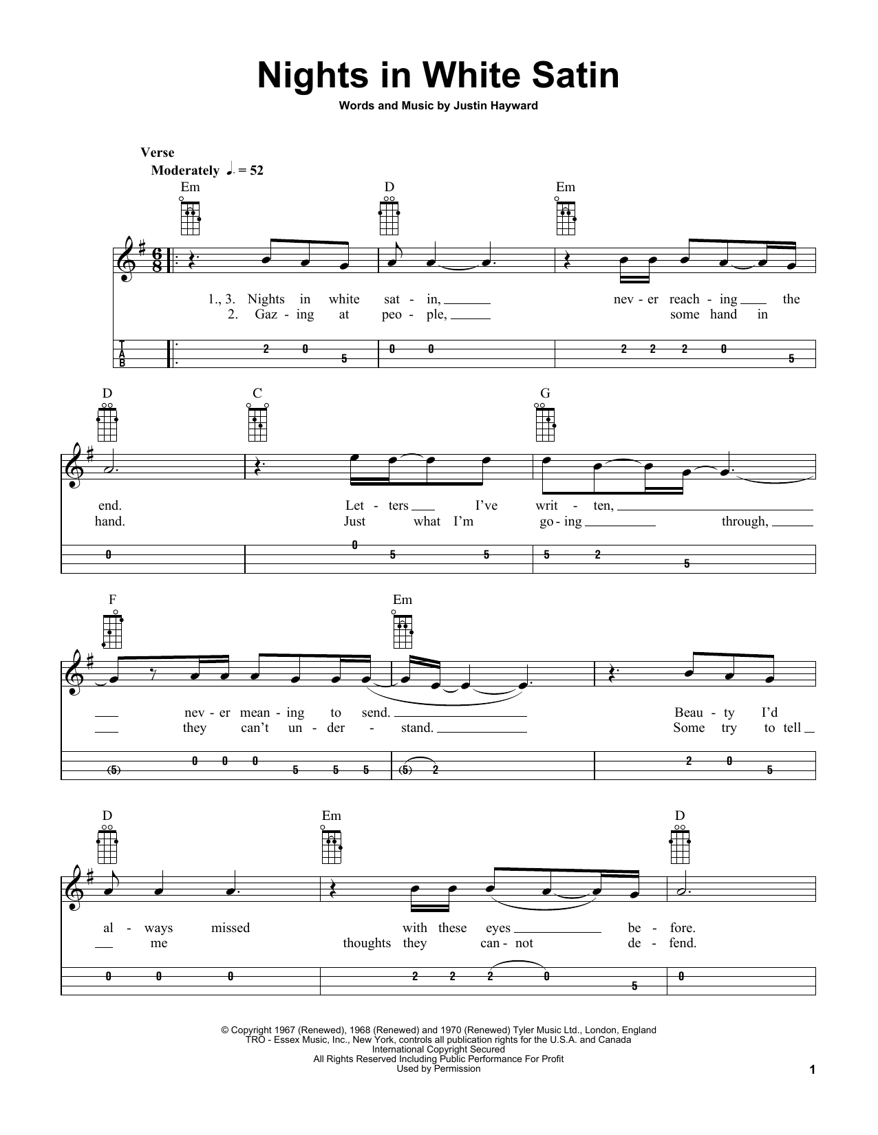 The Moody Blues Nights In White Satin (arr. Bobby Westfall) sheet music notes and chords. Download Printable PDF.