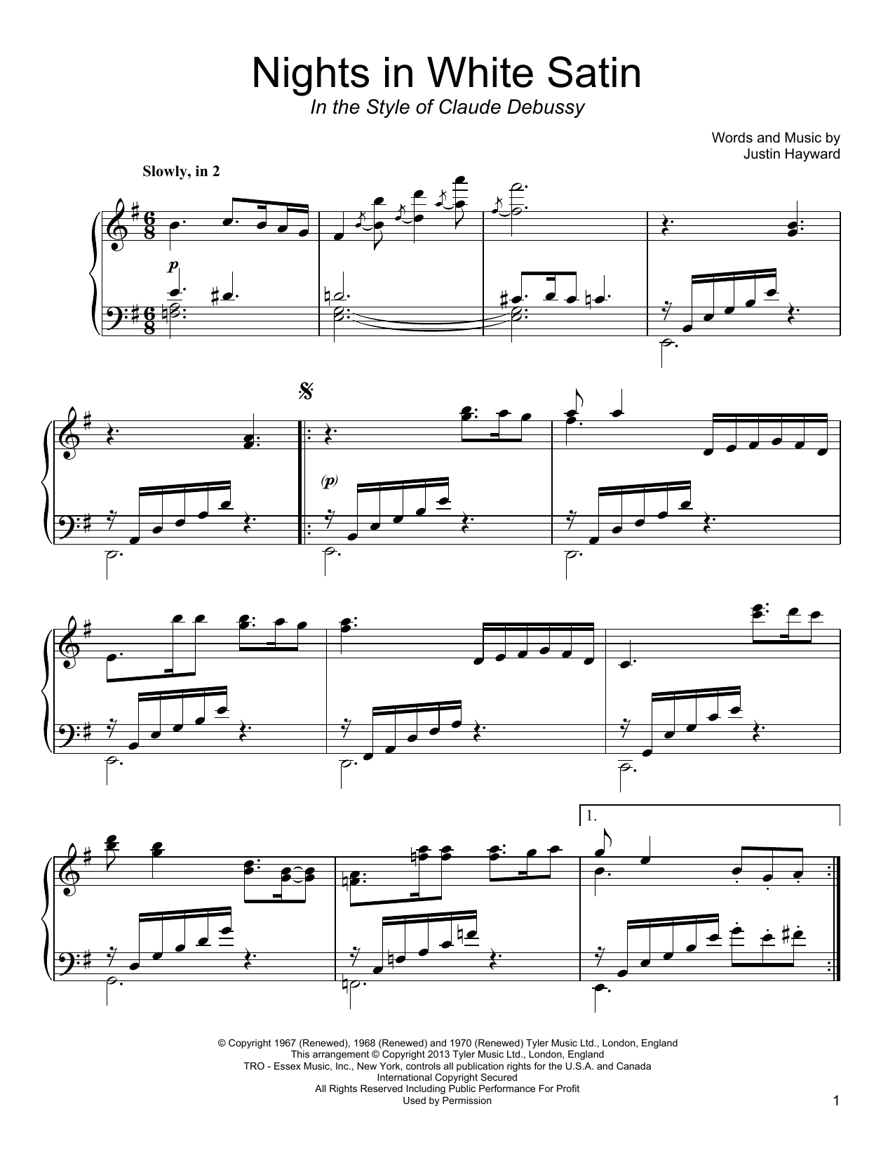 The Moody Blues Nights In White Satin sheet music notes and chords. Download Printable PDF.