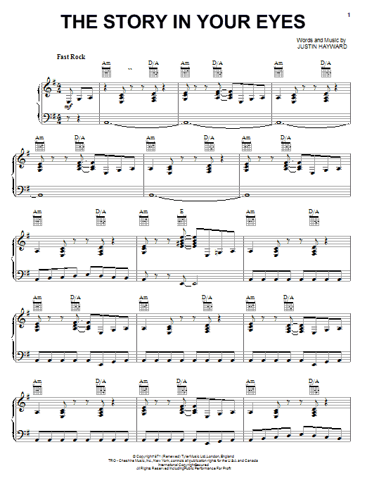 The Moody Blues The Story In Your Eyes sheet music notes and chords. Download Printable PDF.