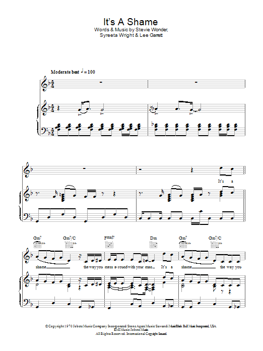 The Motown Singers It's A Shame sheet music notes and chords. Download Printable PDF.