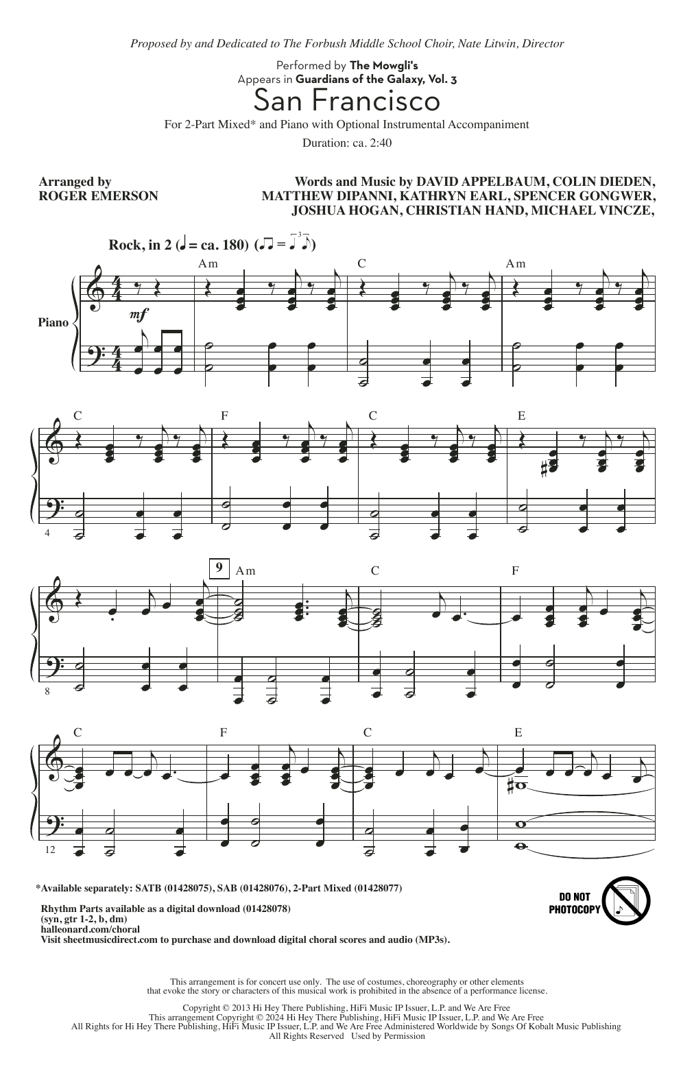 The Mowgli's San Francisco (arr. Roger Emerson) sheet music notes and chords. Download Printable PDF.