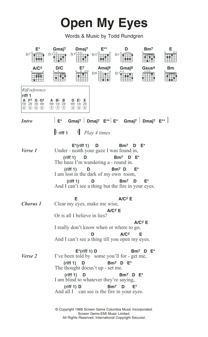 The Nazz Open My Eyes sheet music notes and chords. Download Printable PDF.