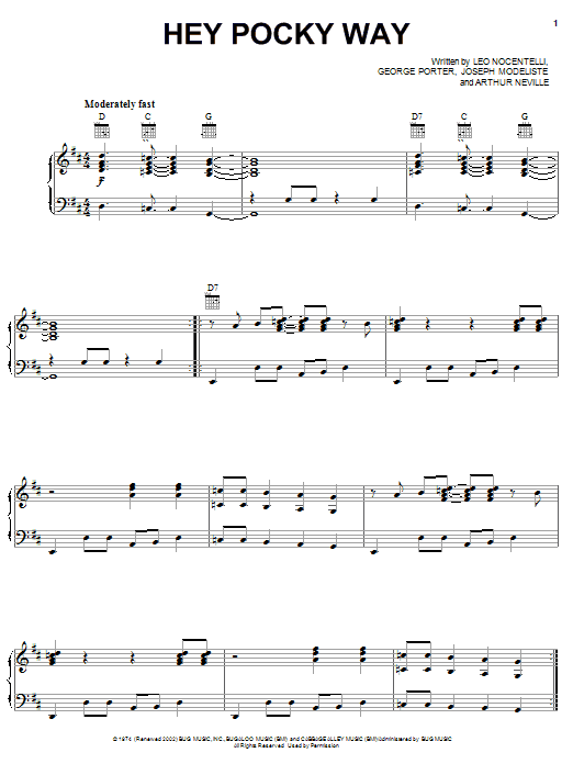Learn to play The Neville Brothers Hey Pocky Way sheet music for Piano, Vocal & Guitar Chords (Right-Hand Melody) in minutes. Price: 7.8900$ The Neville Brothers Hey Pocky Way sheet music notes and chords arranged for Piano, Vocal & Guitar Chords (Right-Hand Melody)