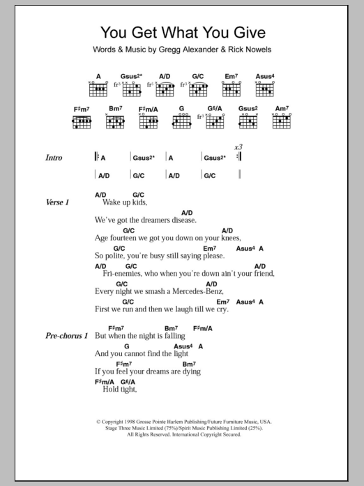 New Radicals You Get What You Give sheet music notes and chords. Download Printable PDF.