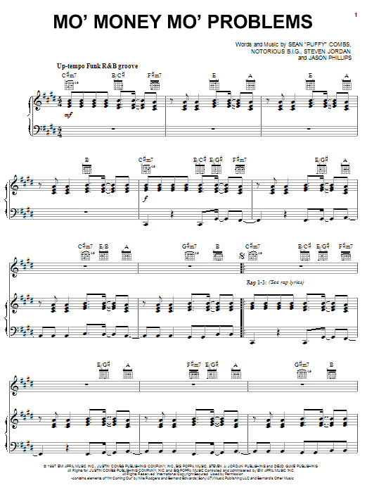 The Notorious B.I.G. Mo' Money Mo' Problems sheet music notes and chords. Download Printable PDF.