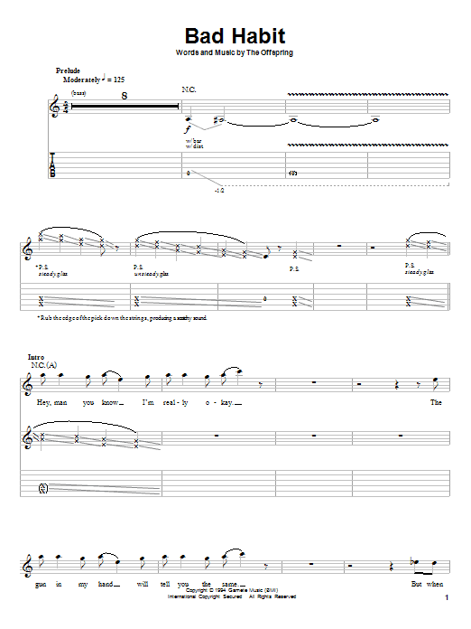 The Offspring Bad Habit sheet music notes and chords. Download Printable PDF.