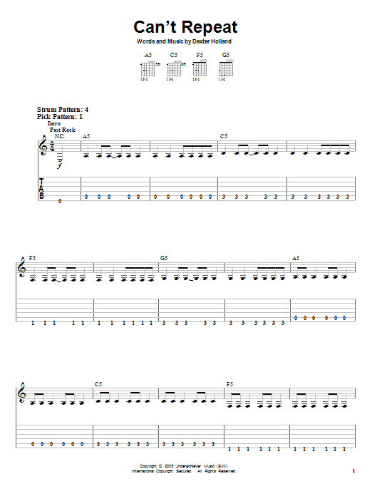 The Offspring Can't Repeat sheet music notes and chords. Download Printable PDF.