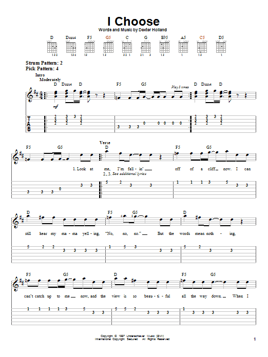 The Offspring I Choose sheet music notes and chords. Download Printable PDF.