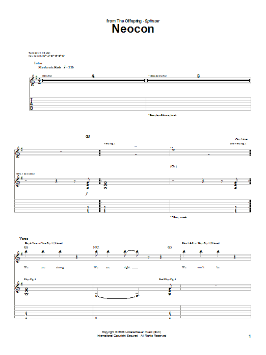 Learn to play The Offspring Neocon sheet music for Guitar Tab in minutes. Price: 7.8900$ The Offspring Neocon sheet music notes and chords arranged for Guitar Tab