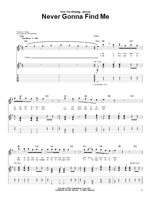 The Offspring Never Gonna Find Me sheet music notes and chords. Download Printable PDF.