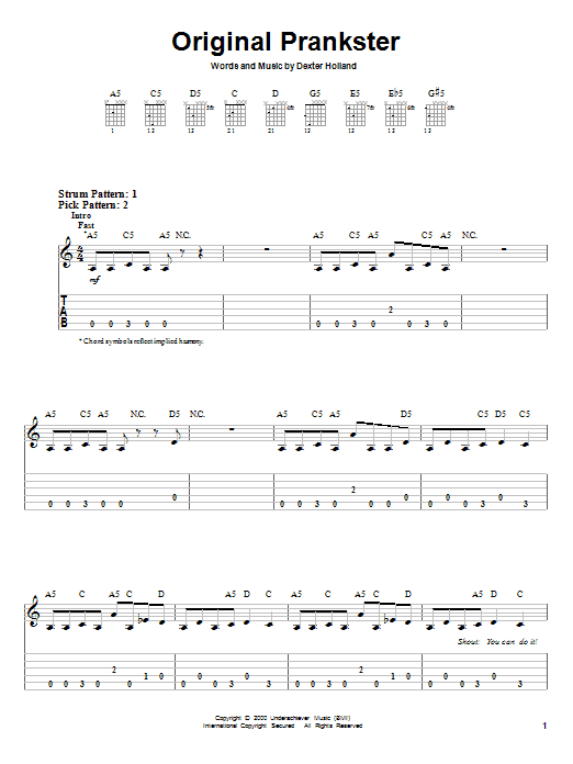 The Offspring Original Prankster sheet music notes and chords. Download Printable PDF.