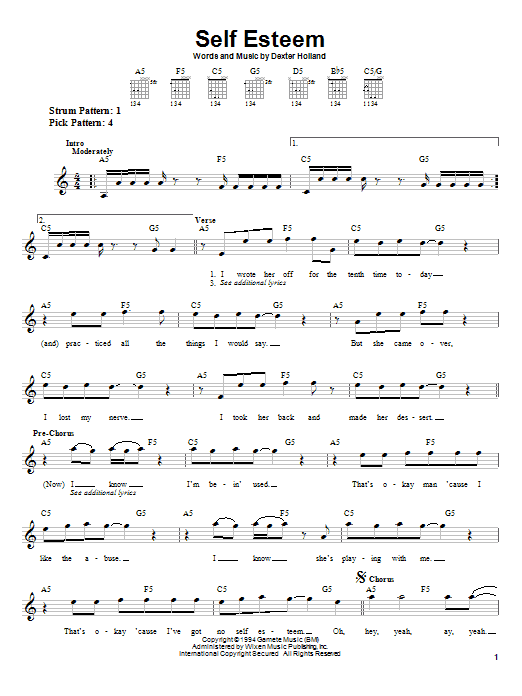 The Offspring Self Esteem sheet music notes and chords. Download Printable PDF.