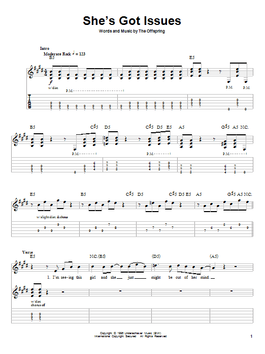 The Offspring She's Got Issues sheet music notes and chords. Download Printable PDF.