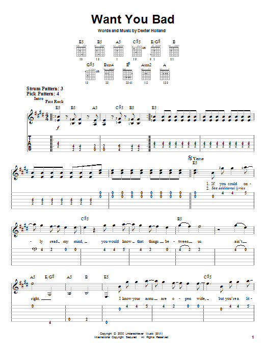 The Offspring Want You Bad sheet music notes and chords. Download Printable PDF.