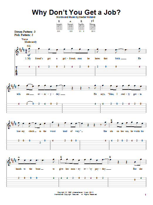 The Offspring Why Don't You Get A Job? sheet music notes and chords. Download Printable PDF.