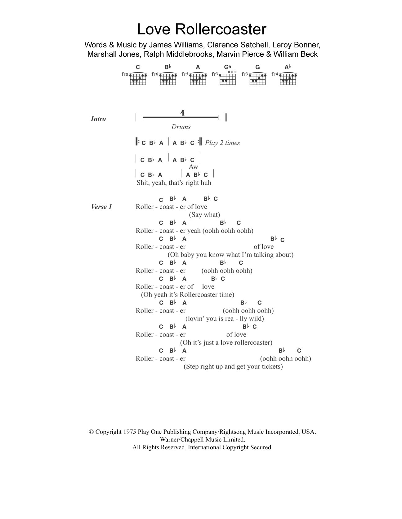 The Ohio Players Love Rollercoaster sheet music notes and chords. Download Printable PDF.