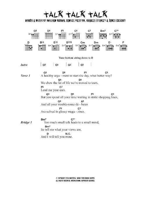 The Ordinary Boys Talk Talk Talk sheet music notes and chords. Download Printable PDF.