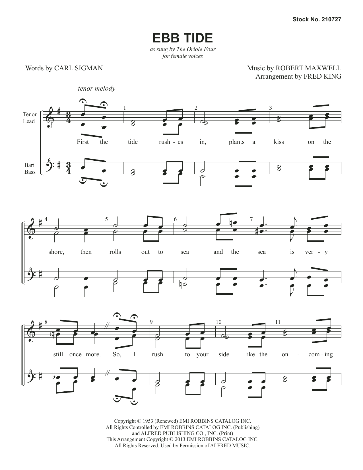 The Oriole Four Ebb Tide (arr. Fred King) sheet music notes and chords. Download Printable PDF.