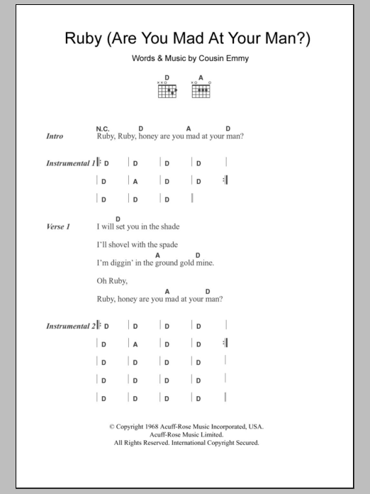 The Osborne Brothers Ruby (Are You Mad At Your Man?) sheet music notes and chords. Download Printable PDF.