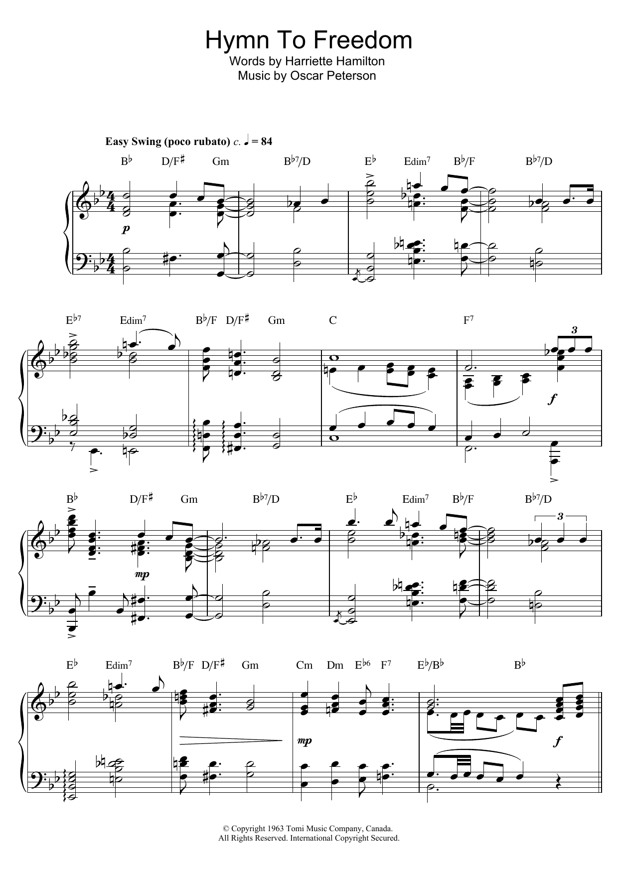 The Oscar Peterson Trio Hymn To Freedom sheet music notes and chords. Download Printable PDF.