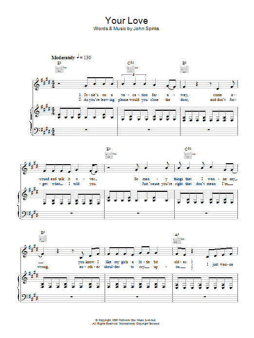 The Outfield Your Love sheet music notes and chords. Download Printable PDF.