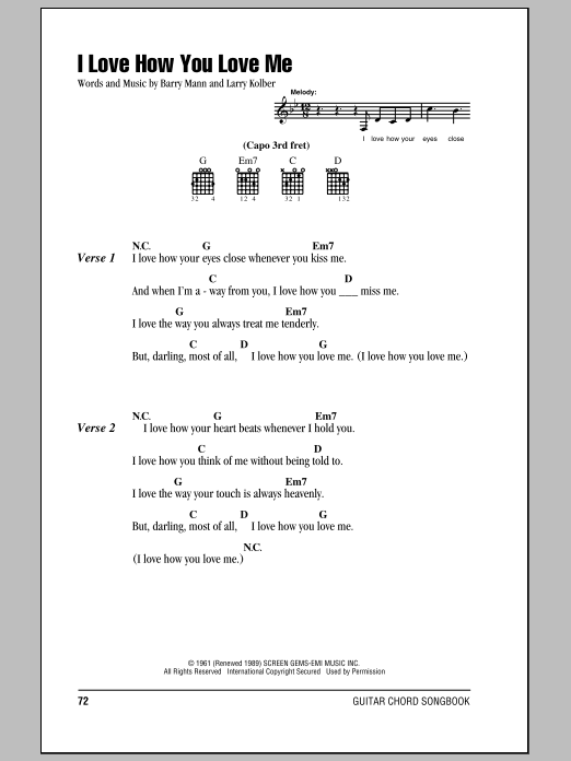 The Paris Sisters I Love How You Love Me sheet music notes and chords. Download Printable PDF.