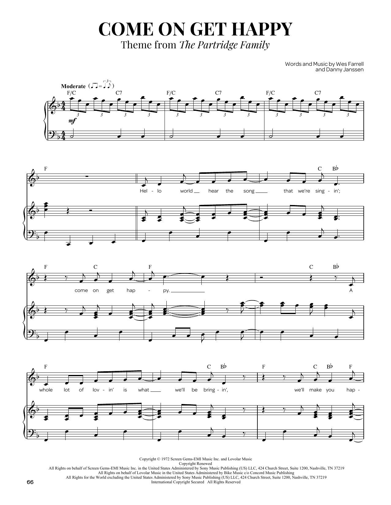 The Partridge Family Come On Get Happy sheet music notes and chords arranged for Lead Sheet / Fake Book