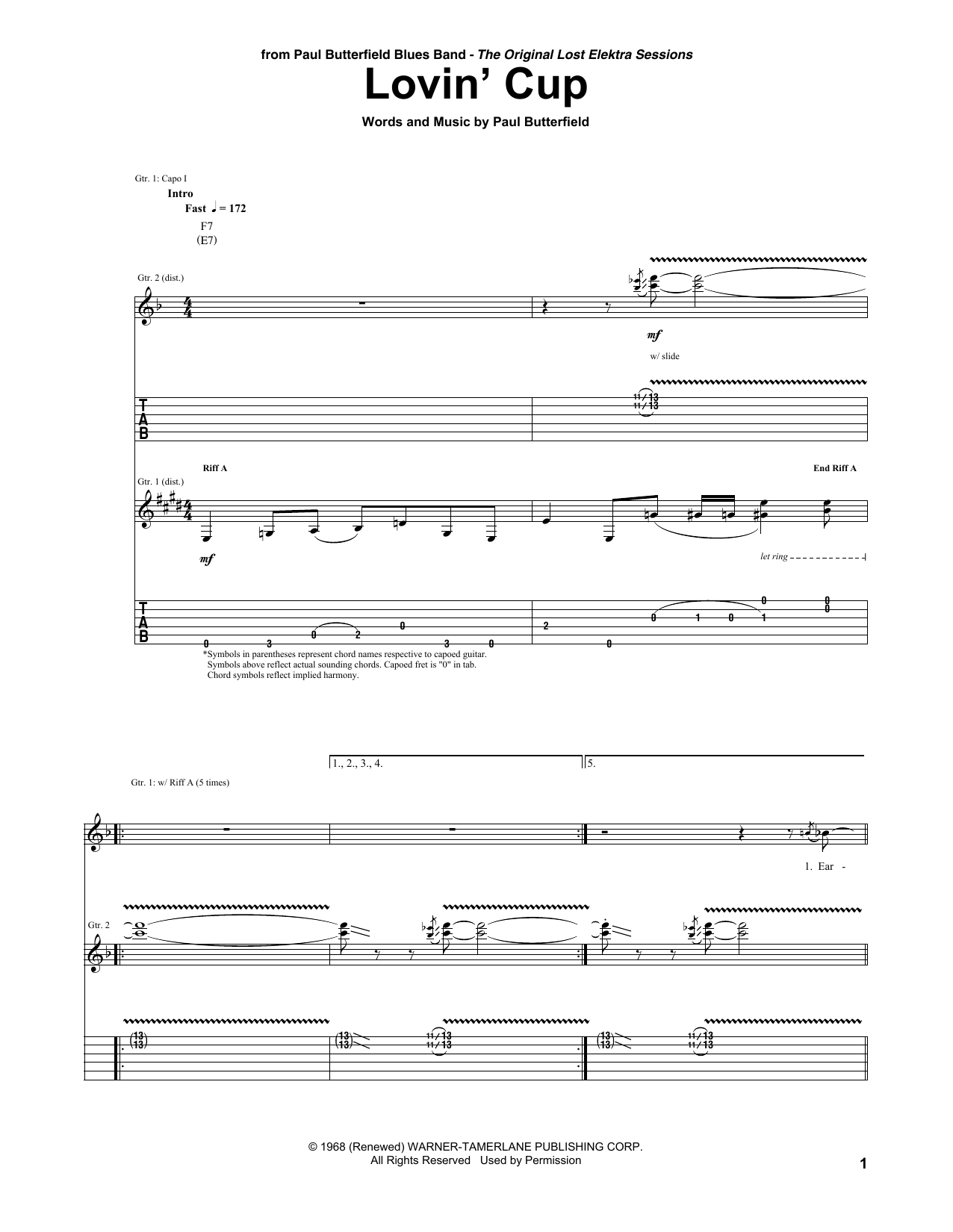 Learn to play The Paul Butterfield Blues Band Lovin' Cup sheet music for Guitar Tab in minutes. Price: 7.8900$ The Paul Butterfield Blues Band Lovin' Cup sheet music notes and chords arranged for Guitar Tab