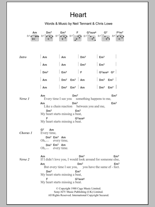 Pet Shop Boys Heart sheet music notes and chords. Download Printable PDF.