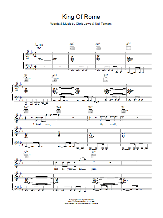 Pet Shop Boys King Of Rome sheet music notes and chords arranged for Piano, Vocal & Guitar Chords