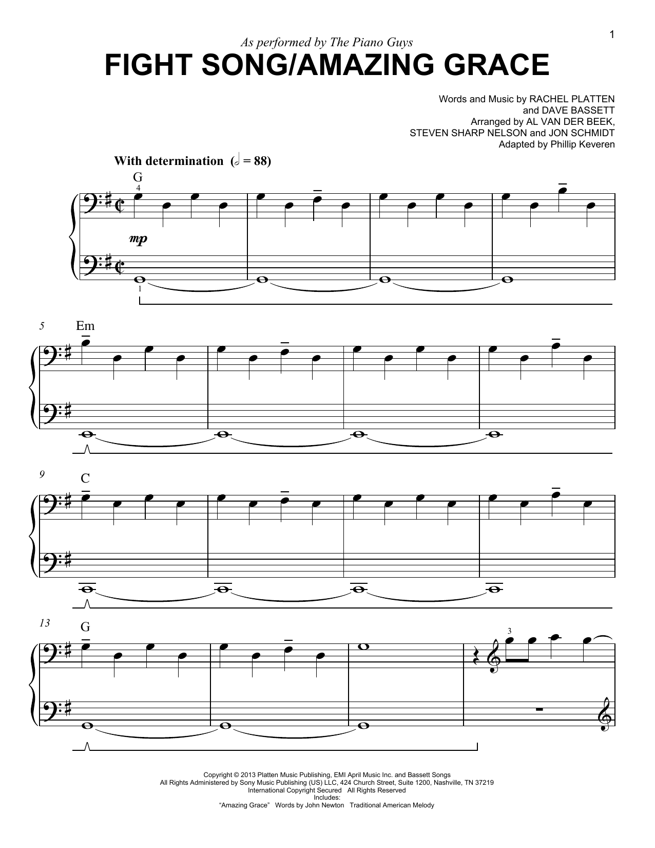 The Piano Guys Fight Song/Amazing Grace (arr. Phillip Keveren) sheet music notes and chords. Download Printable PDF.