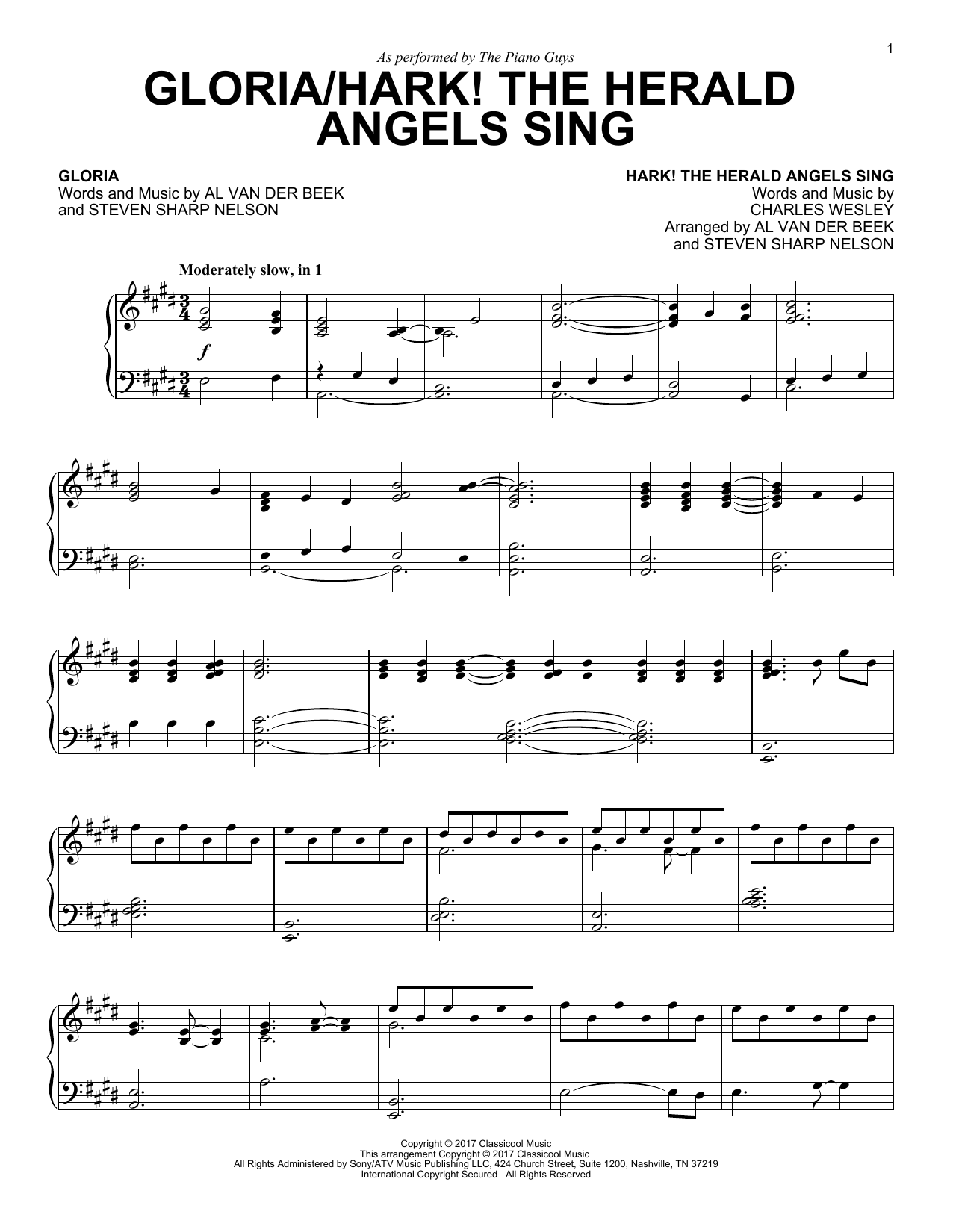 The Piano Guys Gloria/Hark! The Herald Angels Sing sheet music notes and chords. Download Printable PDF.