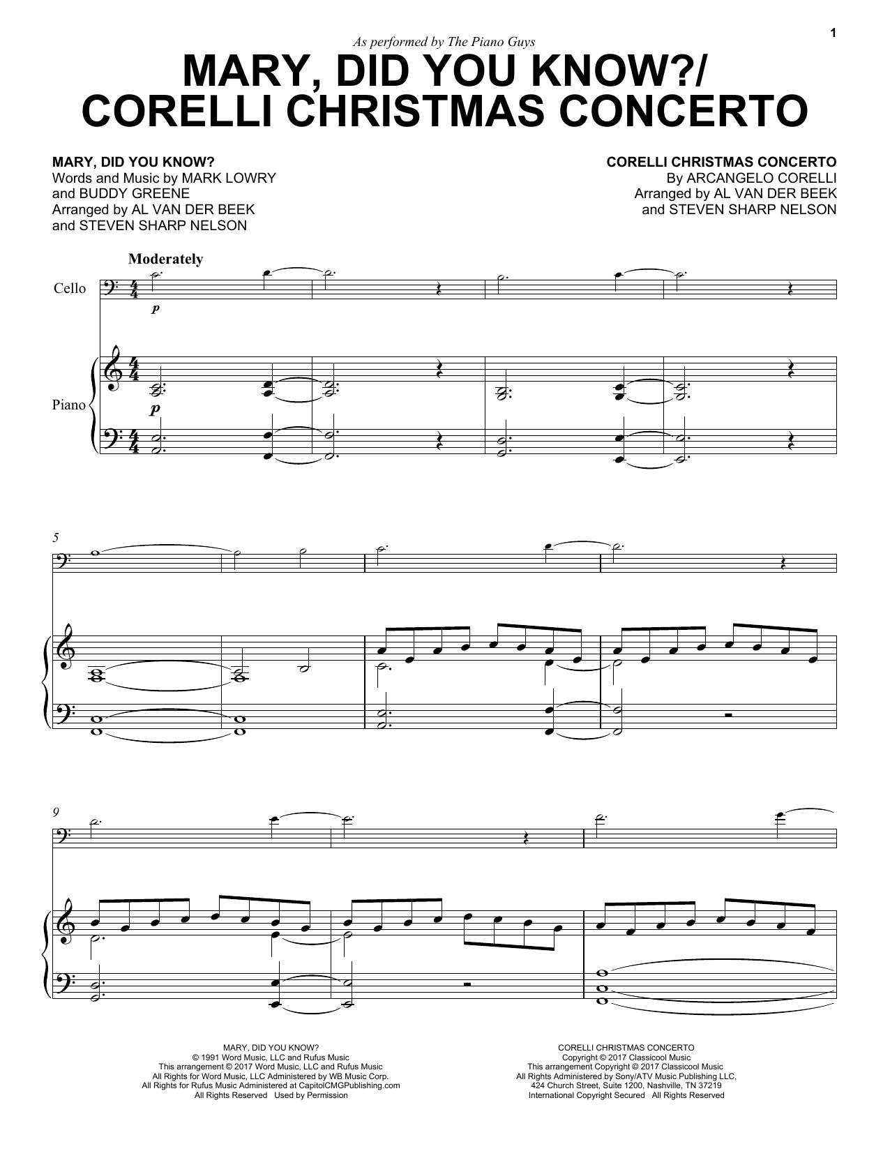 The Piano Guys Mary, Did You Know?/Corelli Christmas Concerto sheet music notes and chords. Download Printable PDF.