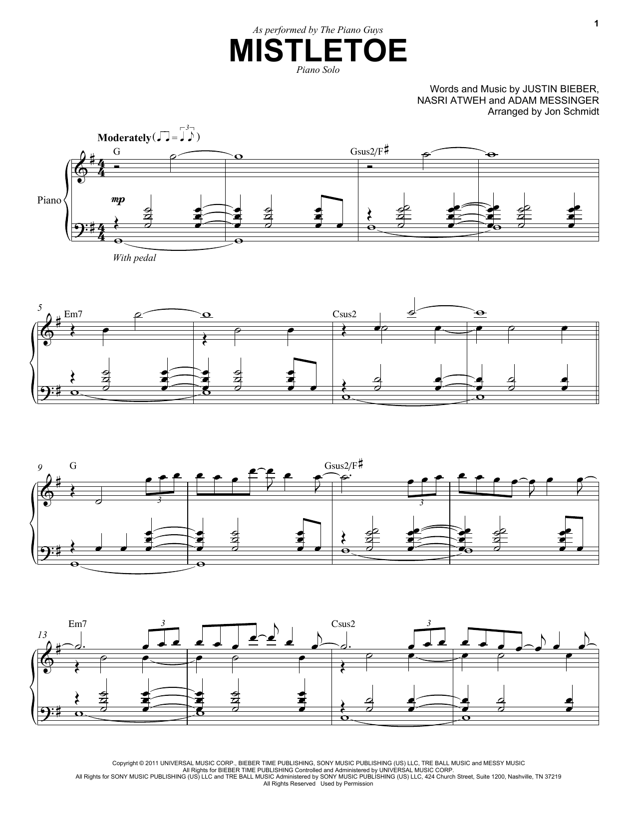 The Piano Guys Mistletoe sheet music notes and chords. Download Printable PDF.