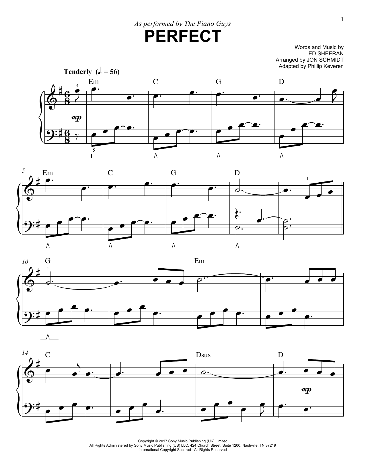 The Piano Guys Perfect (arr. Phillip Keveren) sheet music notes and chords. Download Printable PDF.