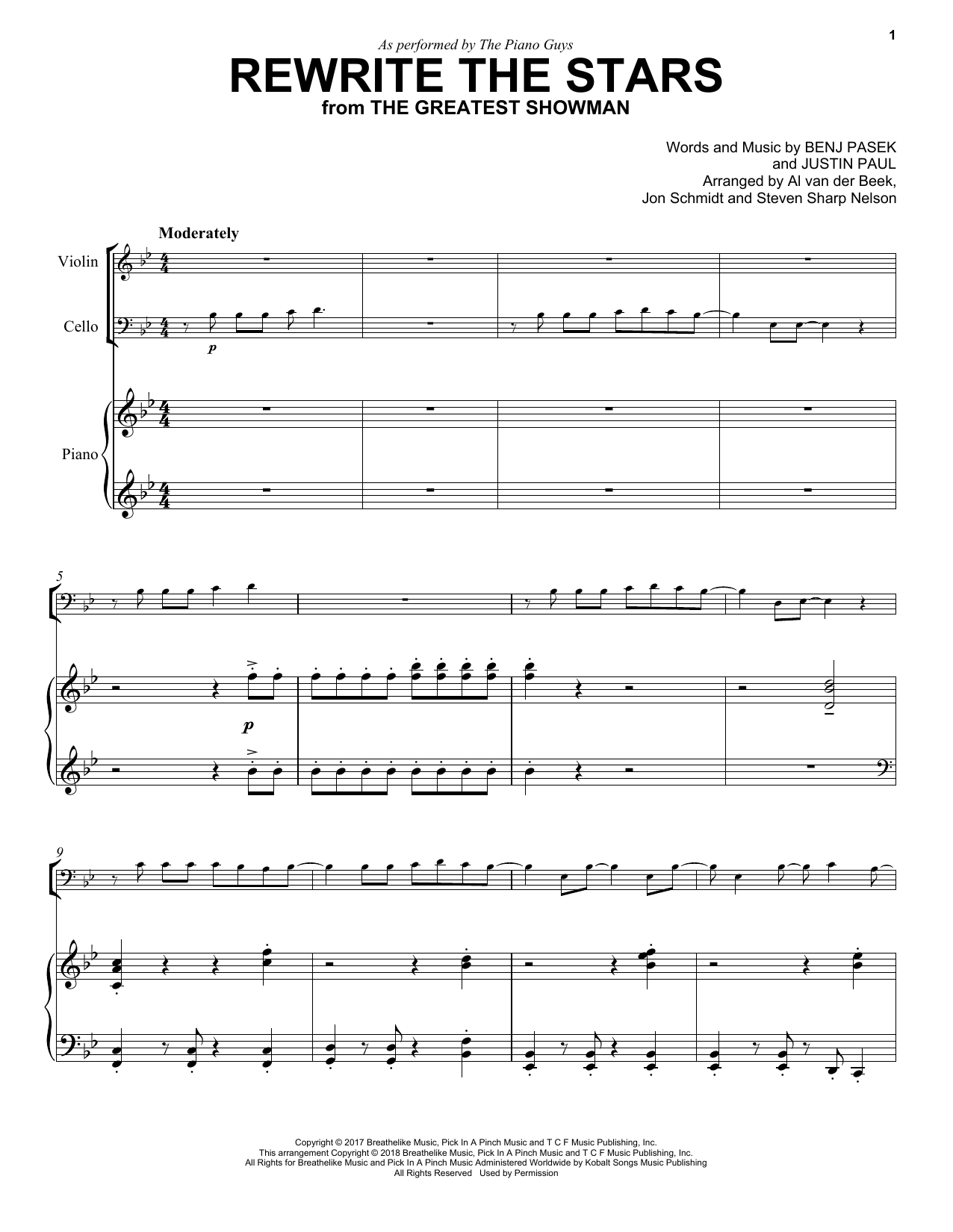 The Piano Guys Rewrite The Stars (from The Greatest Showman) sheet music notes and chords. Download Printable PDF.