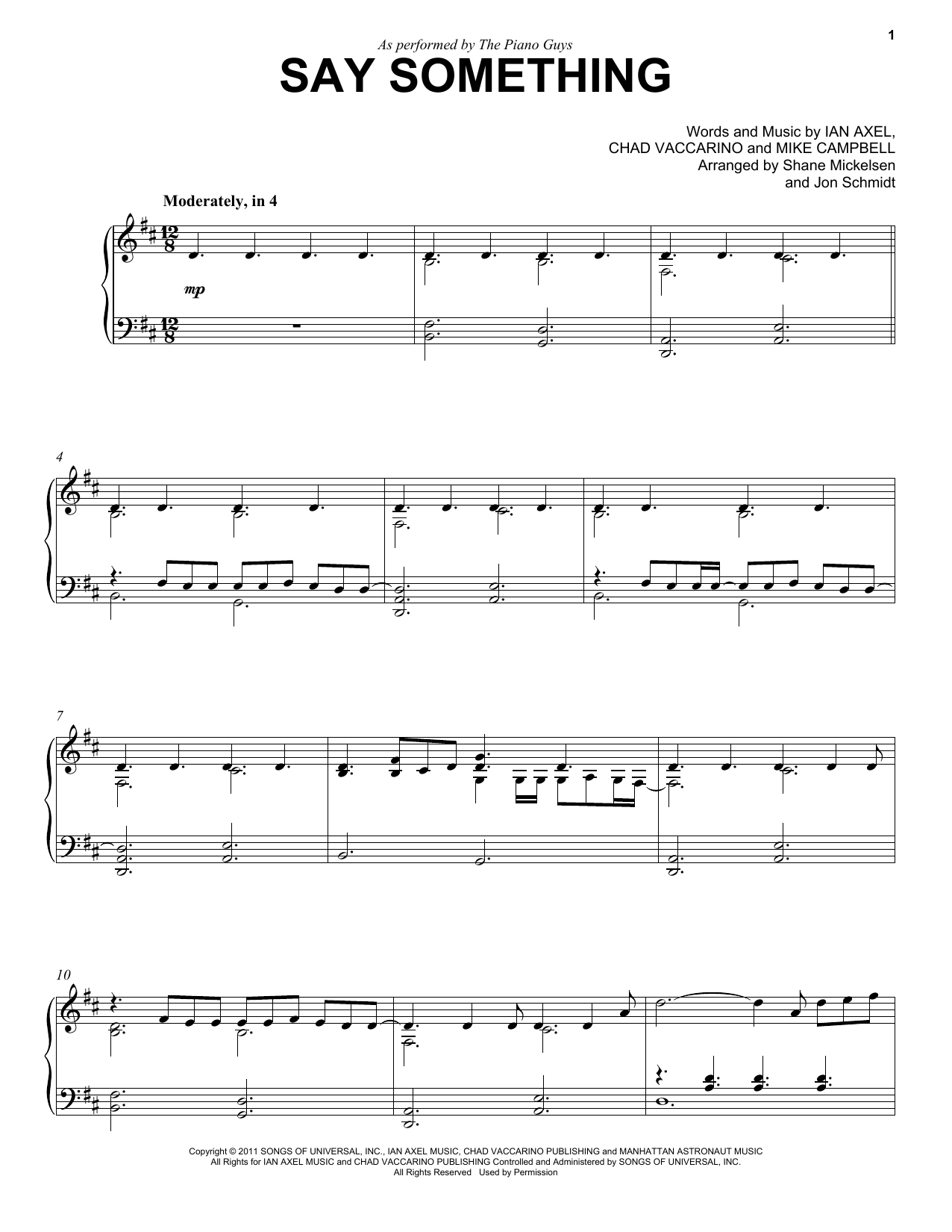 The Piano Guys Say Something sheet music notes and chords. Download Printable PDF.