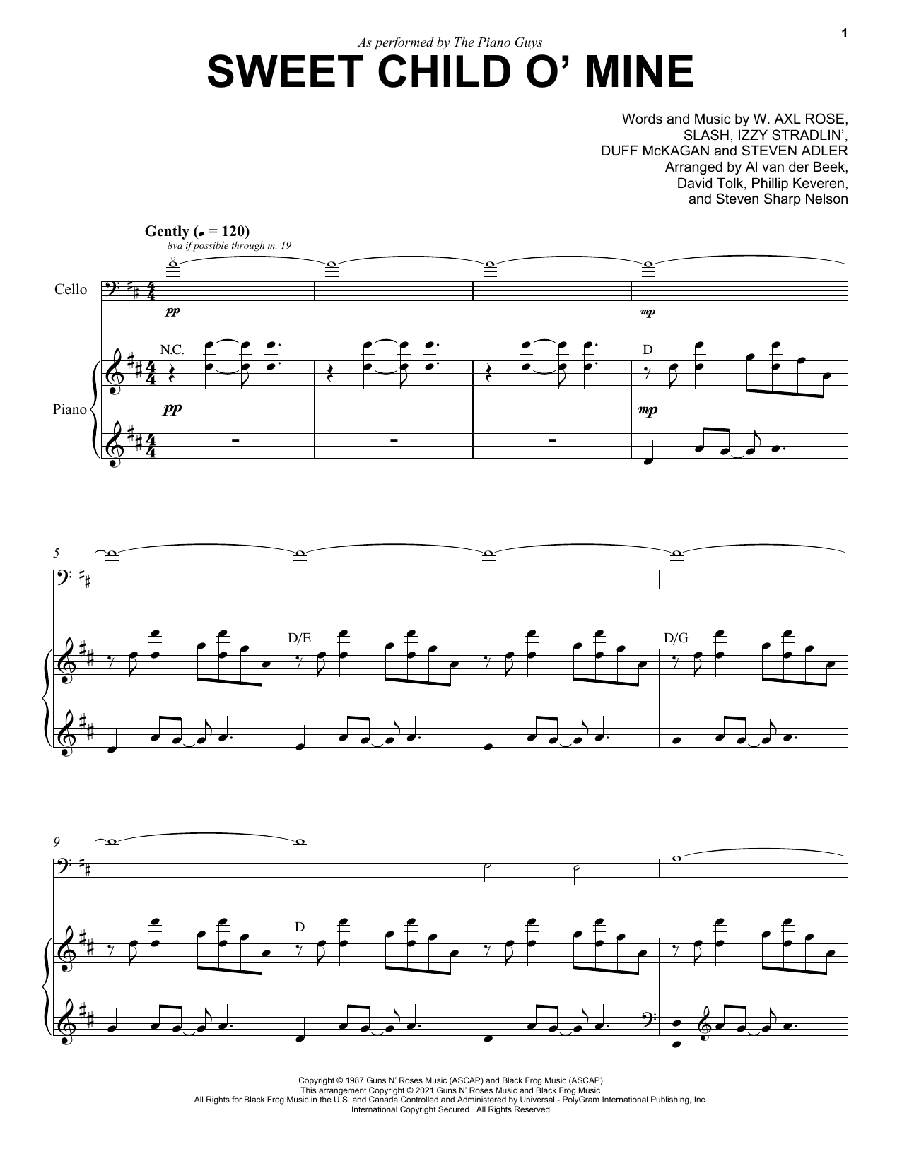 The Piano Guys Sweet Child O' Mine sheet music notes and chords. Download Printable PDF.