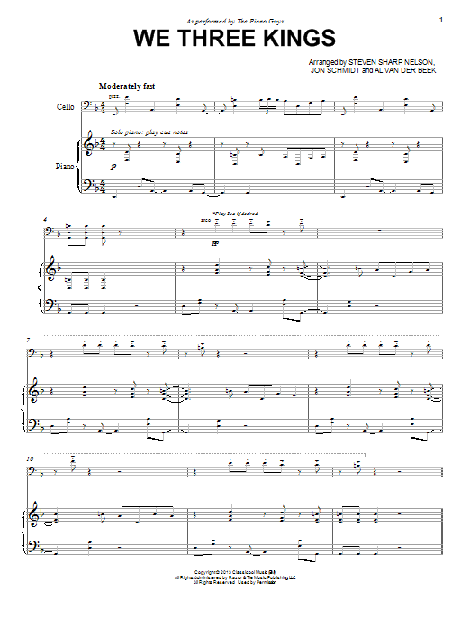 The Piano Guys We Three Kings sheet music notes and chords. Download Printable PDF.