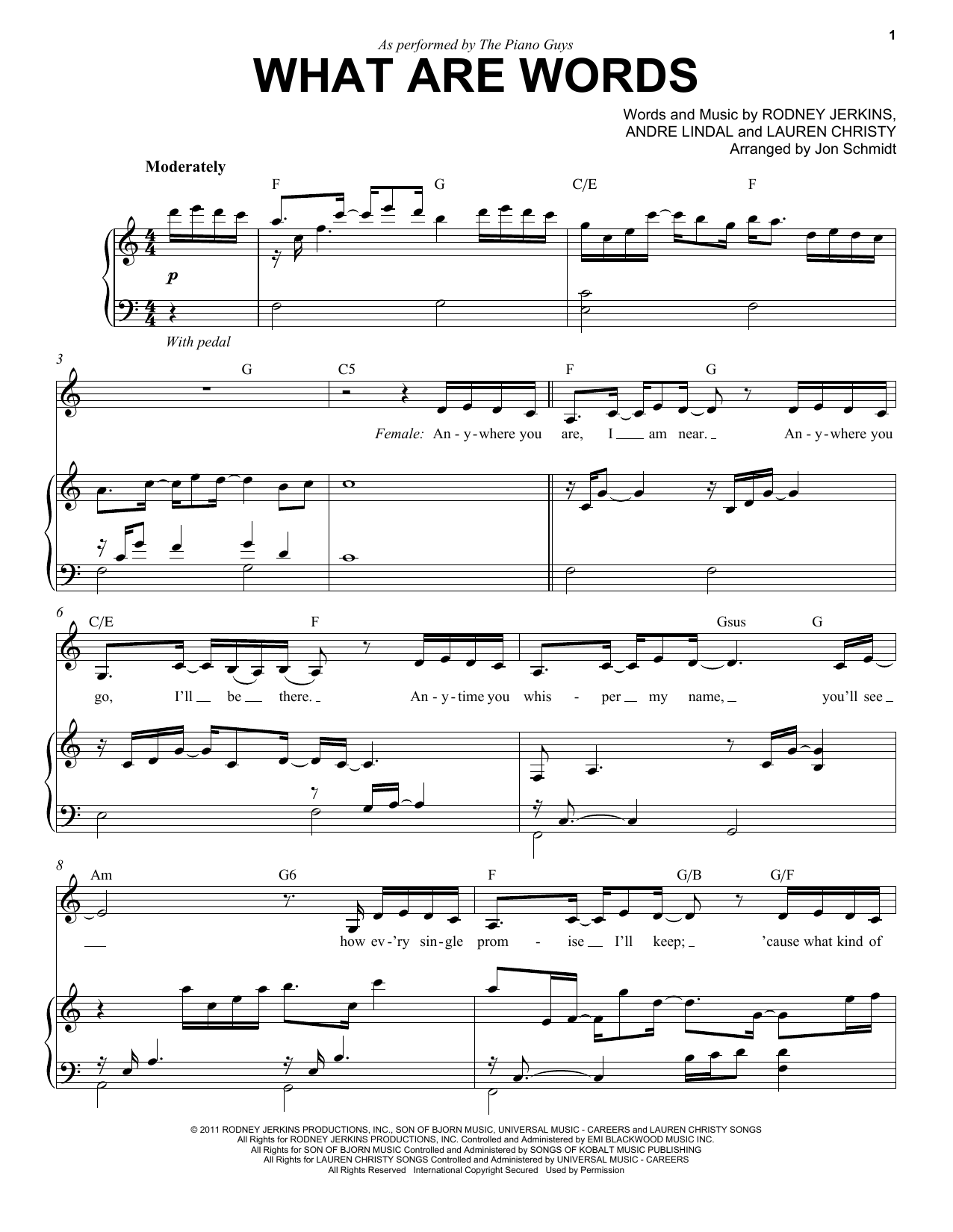 The Piano Guys What Are Words sheet music notes and chords. Download Printable PDF.