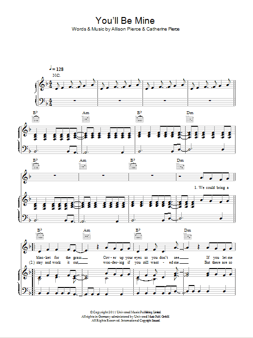 Learn to play The Pierces You'll Be Mine sheet music for Piano, Vocal & Guitar Chords in minutes. Price: 7.8900$ The Pierces You'll Be Mine sheet music notes and chords arranged for Piano, Vocal & Guitar Chords